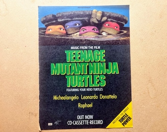 Teenage Mutant Hero Turtles Music Film Advertisement – Vintage TMNT Memorabilia – Retro Kids TV Collectible – 1990s Pop Culture