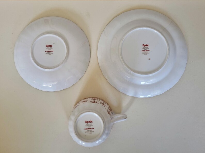 Spode Fleur De Lys Red Trio | Vintage Fine Bone China Tea Set | Gold ...