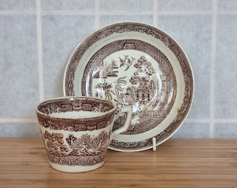 Brown Old Willow Teacup Set Vintage English Ceramic Tea Cup and