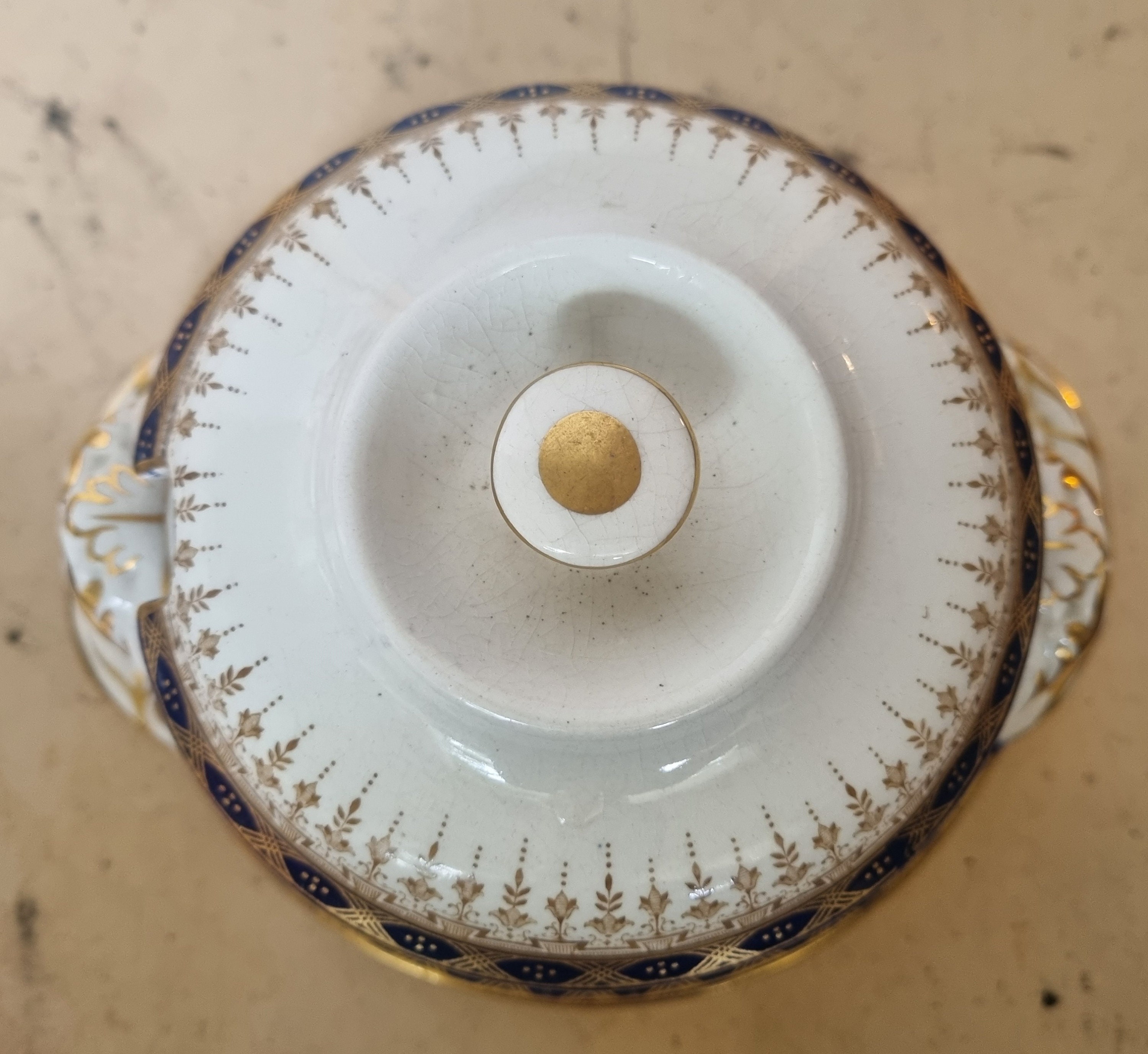 Royalty Porcelain Serving Tureen - Vintage Blue & Gold Soup Pot With Lid | 7.5" H X 13" W Ceramic Cookware