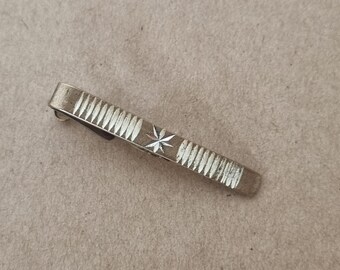 Vintage English tie clip gold on silver with Etched design