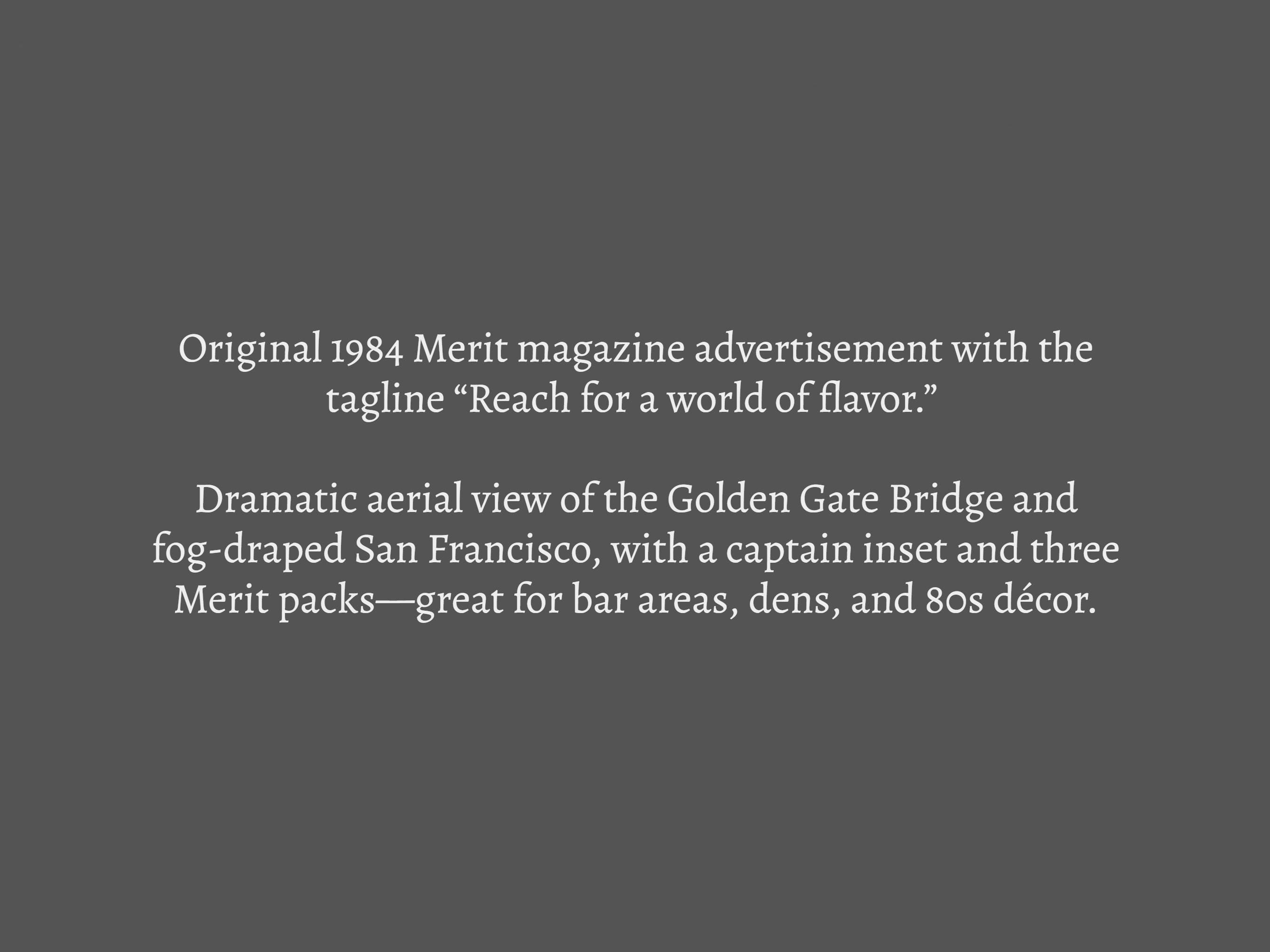 golden gate cigarettes price 1980s Merit Cigarettes Advertisement, Golden Gate Bridge San Francisco,  Retro Tobacco Ad Ephemera