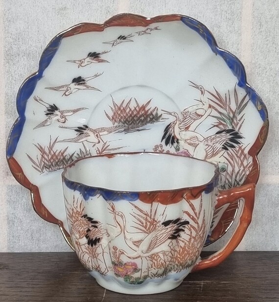 ヴィンテージ 日本製 鶴 ティーカップ＆ソーサー | 九谷焼 ティー