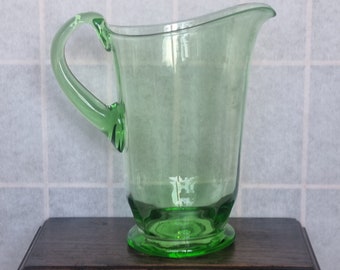 Green Glass Pitcher Vintage Large Jug