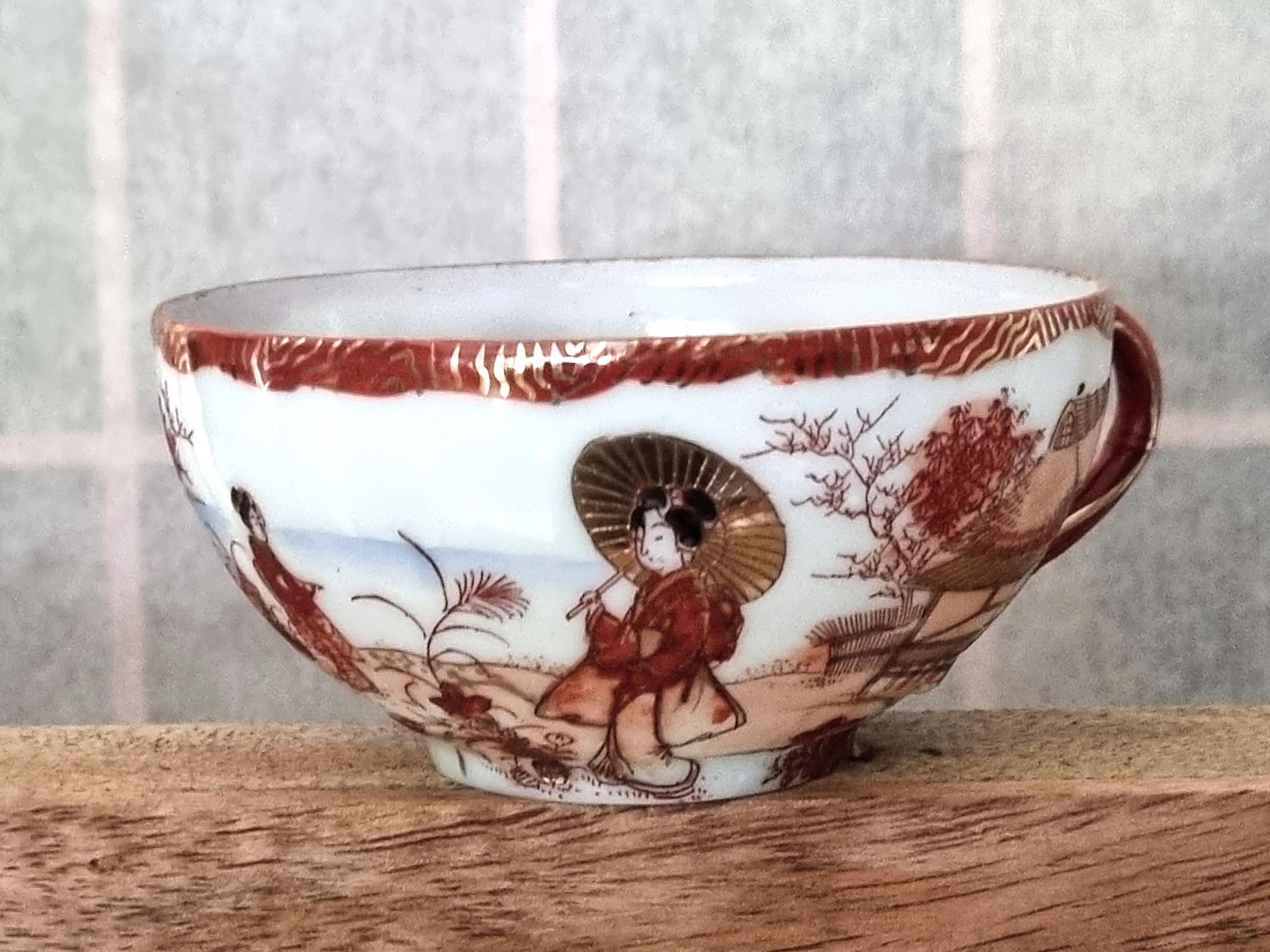 Antique Japanese Floral Geisha Tea Cup, Vintage Oriental Porcelain