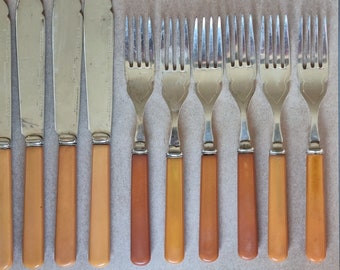 Vintage Art Deco Fish Knife Fork Set, SWS England Silver Plated, Cutlery Flatware, Retro Dining, Antique Tableware