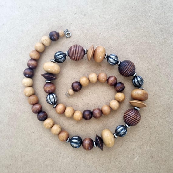 Chunky Wood Bead Necklace, Rustic Boho Jewelry, M… - image 2