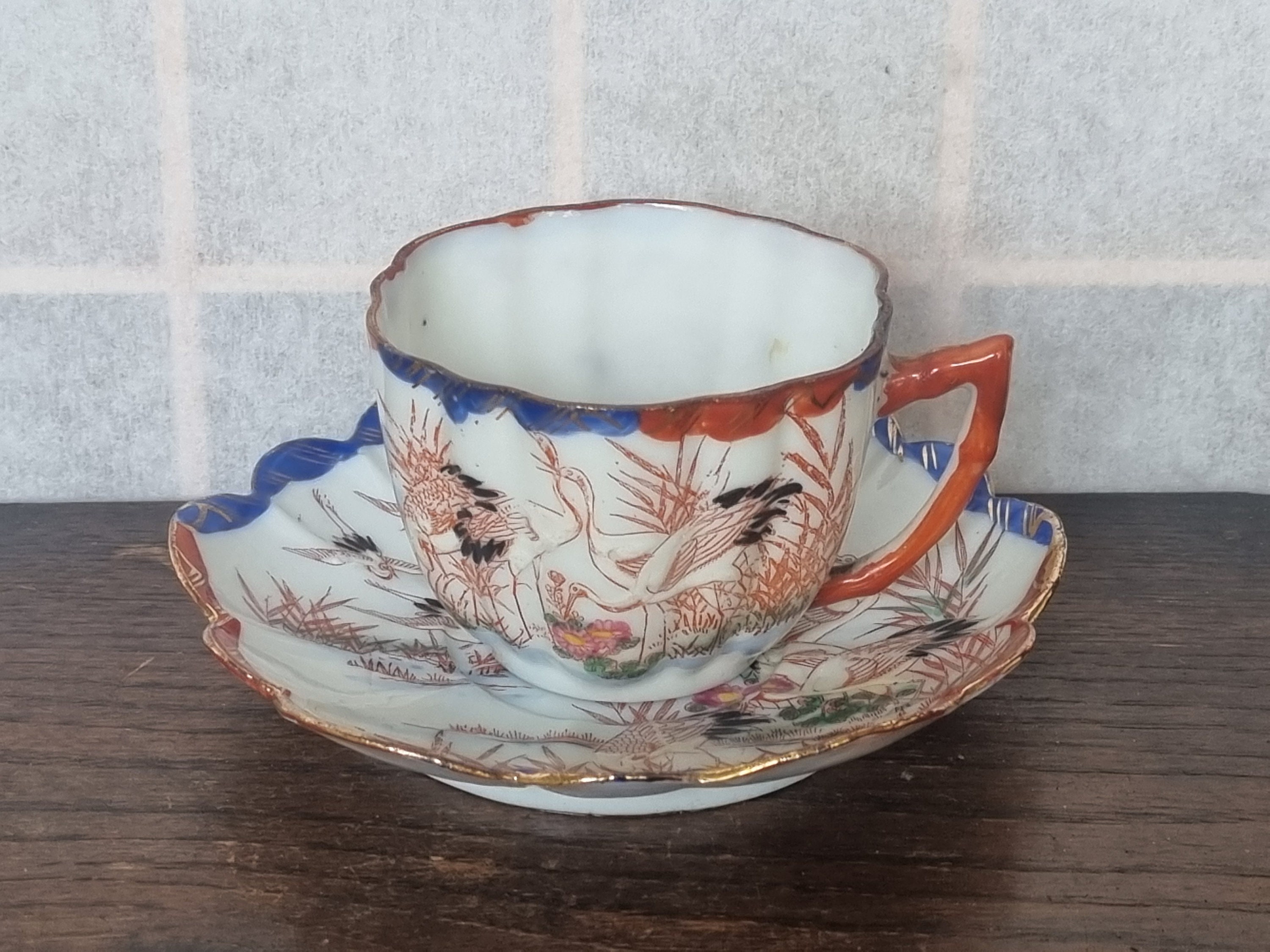 ヴィンテージ 日本製 鶴 ティーカップ＆ソーサー | 九谷焼 ティー