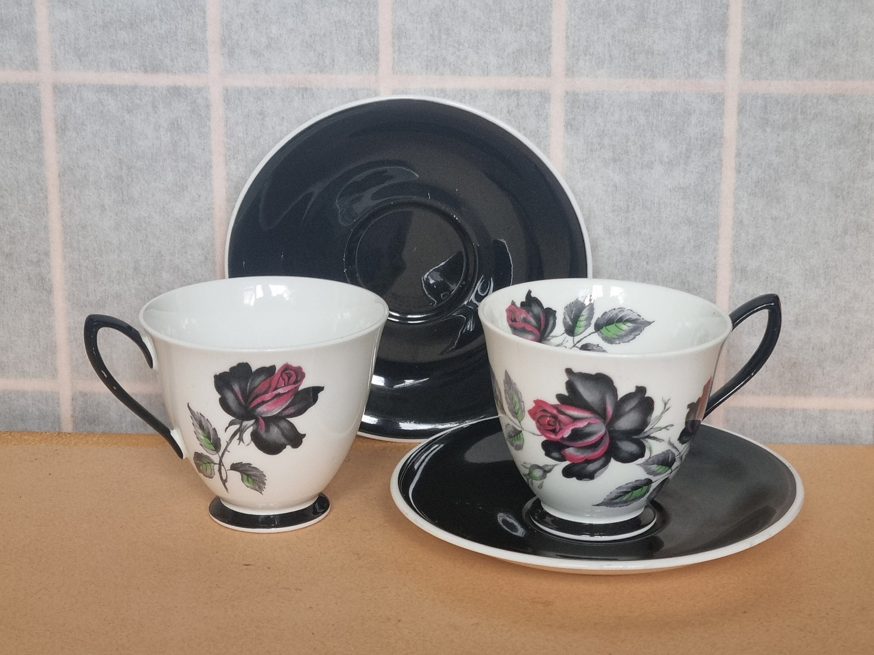 Royal Albert Masquerade Tea Cups Saucers Black Rose Fine Bone