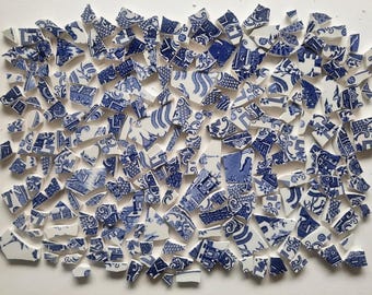 Broken Blue Willow China Pieces, English Ironstone Plate Fragments, Vintage Chinoiserie Pottery For Kintsugi Repair, Decorative Craft Supply
