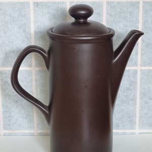 Large Vintage 70s Coffee Pot | Deep Chocolate Brown Pottery | English Retro Kitchen Decor | Mid Century Modern Serving Pot with Loop Handle