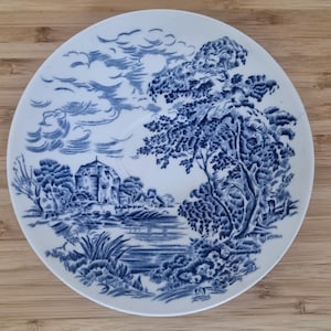 Enoch Wedgwood Blue Transferware Saucer | Countryside Scene Plate | Vintage English China | 5.5 inches