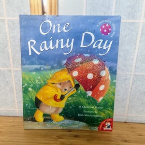 One Rainy Day Book - Vintage Little Hedgehog Adventure | Yellow Raincoat Sparkly Umbrella | Children&#39;s Illustrated Bedtime Story