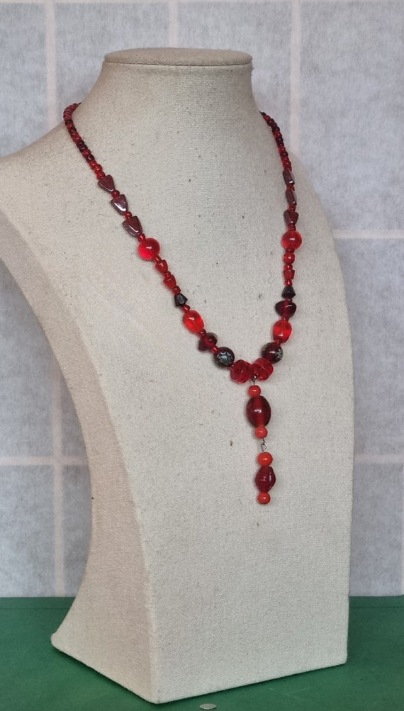 lariat necklace Red Glass Beaded Tassel Necklace,… - image 6