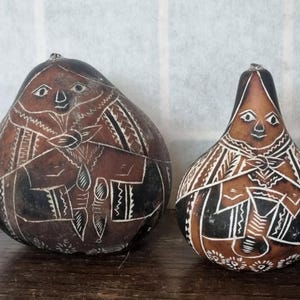 Handcrafted Peruvian Gourd Art | Traditional Folk Carved Decorative Pair | Ethnic Home Décor | Cultural Artisan Made Gift / Ashley Parker VA