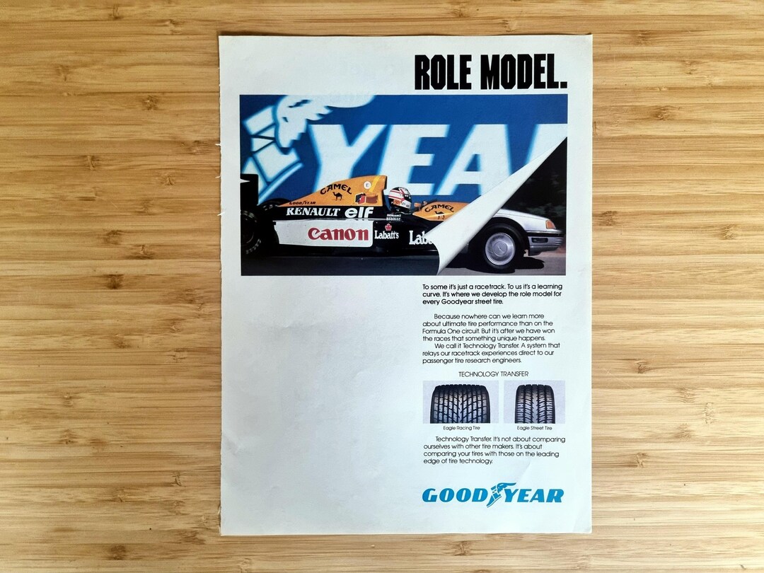 Nigel Mansell Advert, Williams Renault, Vintage Goodyear Advertisement ...