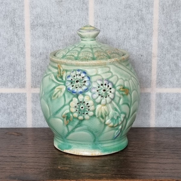 Arthur Wood Pottery Preserve Pot Victory Green Floral - Antique Lidded Pot - Floral Table Decorative Dinner Hosting - English Earthenware