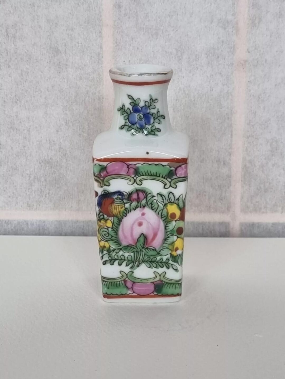 Chinese Porcelain Bud Vase | Hand Painted Floral Design | Vintage Rose ...