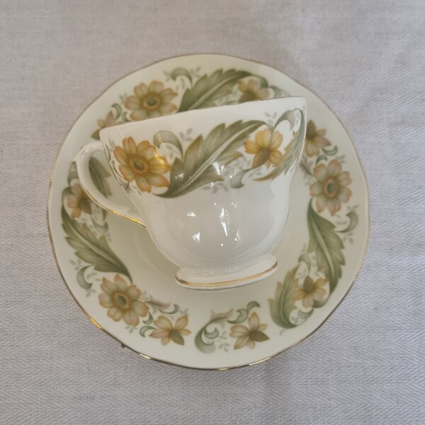 English Tea Cup and Saucer in Vintage Fine Bone China, Duchess China England in Greensleeves Pattern