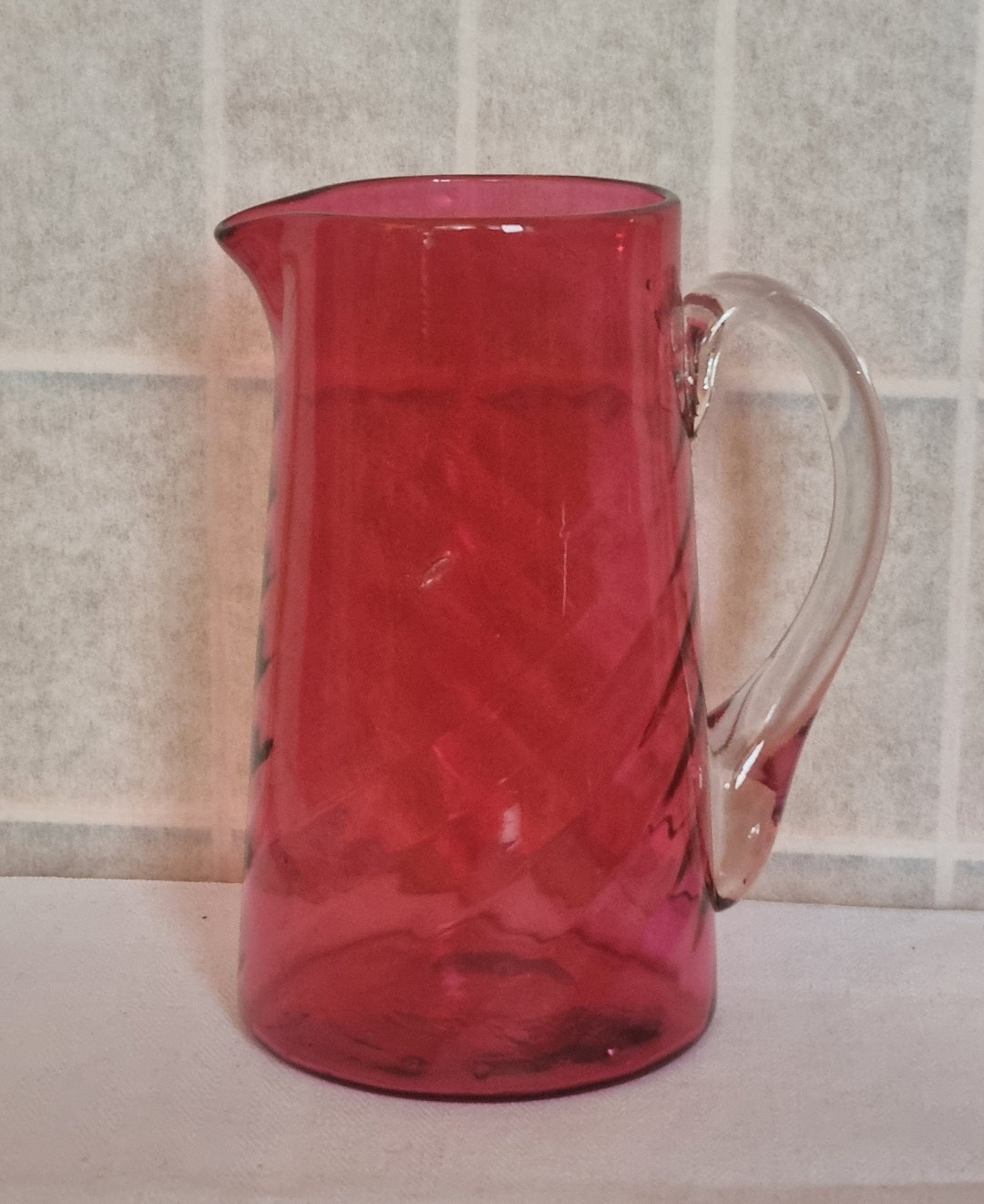 Antique Victorian Cranberry Glass Jug, Collectible Pitcher, Vintage