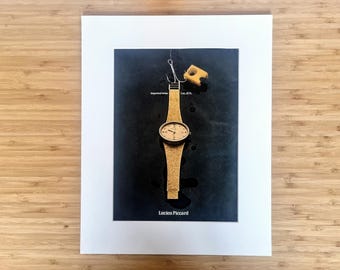 Vintage Watch Print Advertisement, Lucien Piccard Swiss Timepiece, 1960s Magazine Watch Art