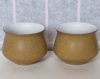 Denby Ode Sugar Bowl Pair Vintage Stoneware English Mustard Yellow Mid Century