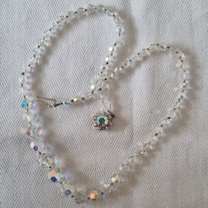 Aurora Borealis Necklace | Vintage Crystal Glass | 21 Inch Rainbow Prism Chain | 1950s Costume Jewelry | Original Clasp