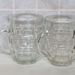 French Glass Beer Tankards | Vintage Chunky Mugs 400ml | Heavy European Barware | Clear Glass Steins | Pair Pub Glassware Set