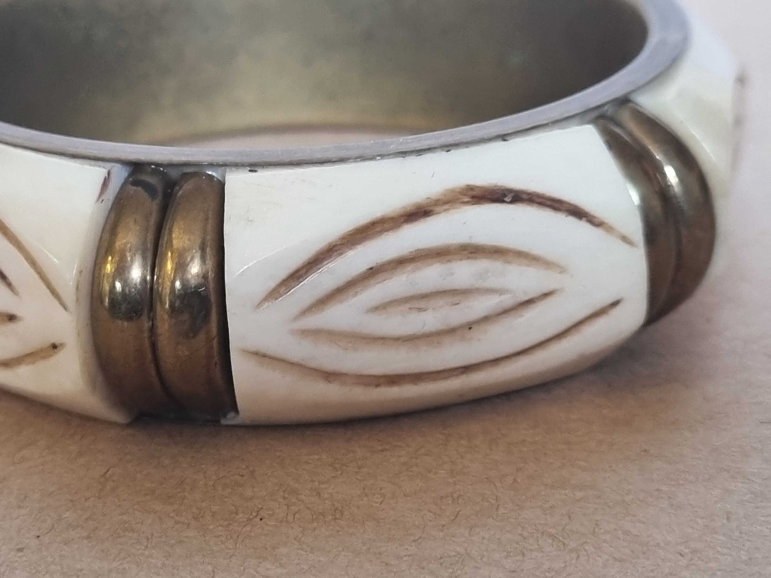 Geometric Brass Bone Bangle | Vintage Chunky Statement Bracelet ...