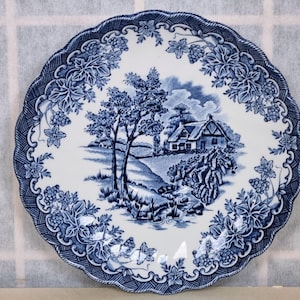 Myott Plate Staffordshire | The Brook Blue White | Vintage Staffordshire China | English Country Scene | Cottage Garden Transferware Saucer