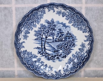 Myott Plate Staffordshire | The Brook Blue White | Vintage Staffordshire China | English Country Scene | Cottage Garden Transferware Saucer
