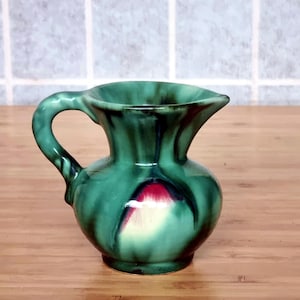 Vintage Ceramic Ornament Piece, West German Pottery Fat Lava Style, Green Red Drip Glaze Figurine, Mid Century Modern Decor Object