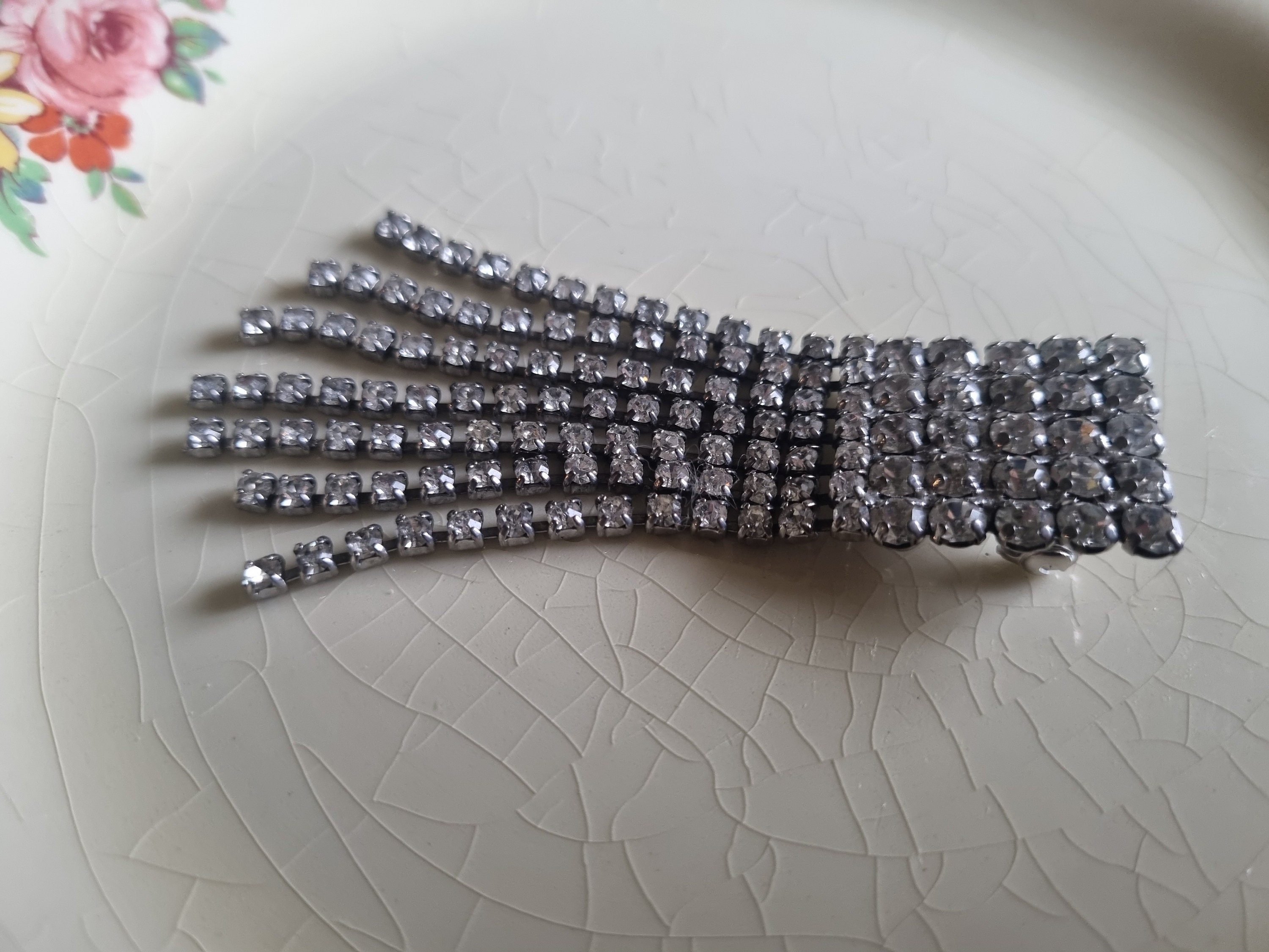 Art Deco Rhinestone Brooch | Vintage Cascading Crystal 