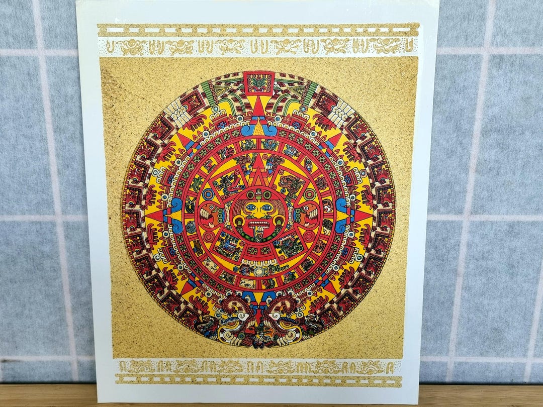Aztec Calendar Sand Art Original, Mexican Sun Stone Wall Art, Handmade ...