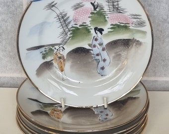 中国時代皿4枚セット 中国，明時代，青瓷，鹿模様の四角い皿 5