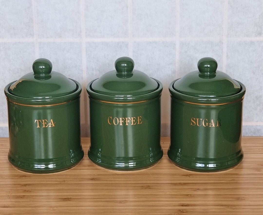 Classic Round Vintage Kitchen Storage Jars in Deep Green Tea Etsy UK