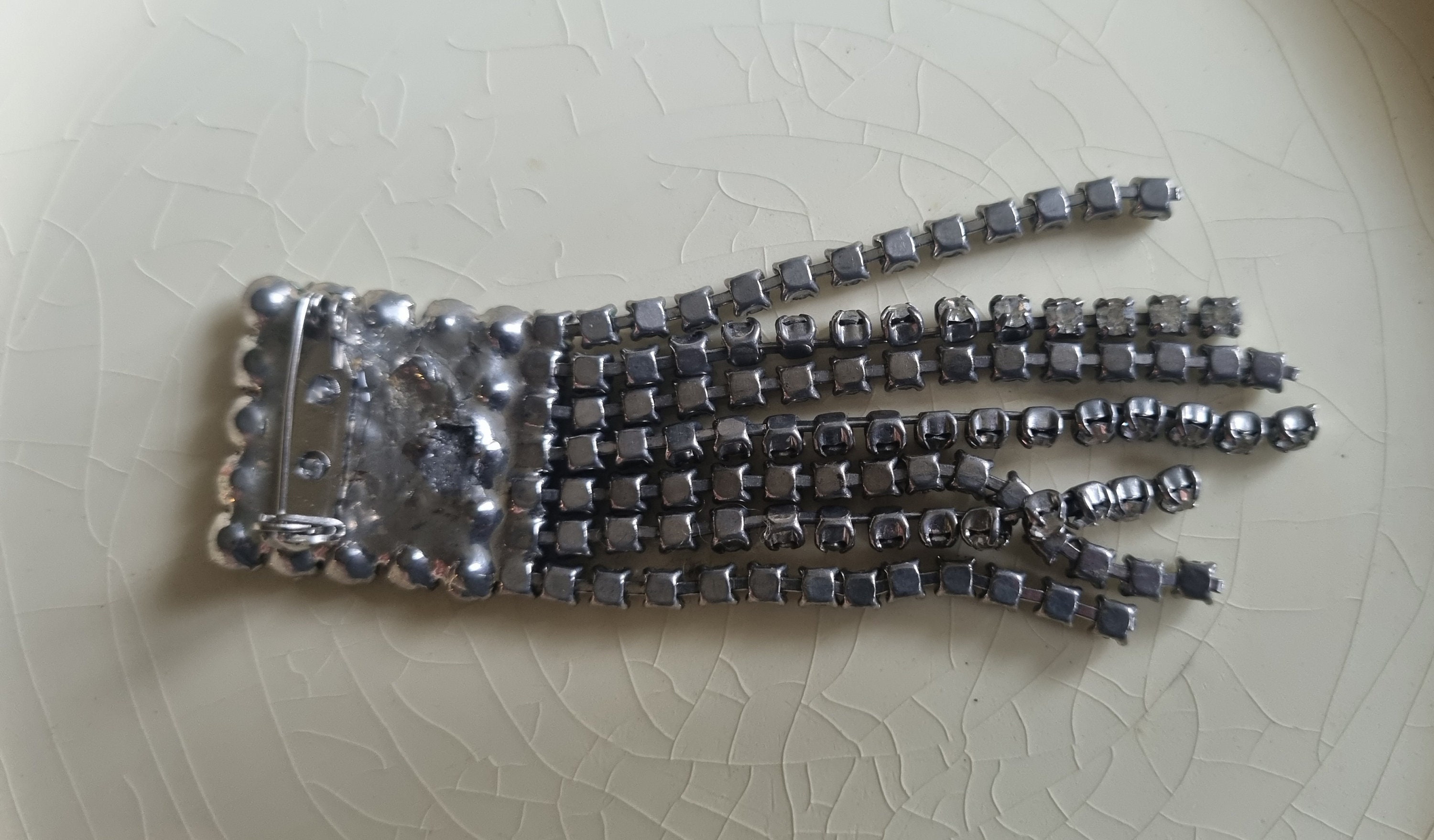 Art Deco 1960’s Rhinestone Tassel Brooch - Silver-Tone Rhinestone Accent Vintage Large Minimalist Rhinestone Brooch Silver Tone  main image 3