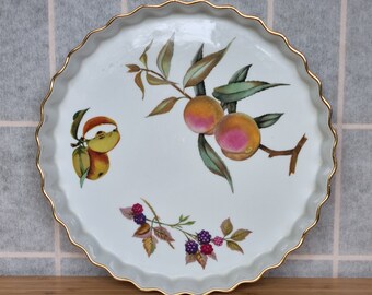 Grande tarte à quiche Royal Worcester Evesham Gold 25,4 cm (10 po.) vintage