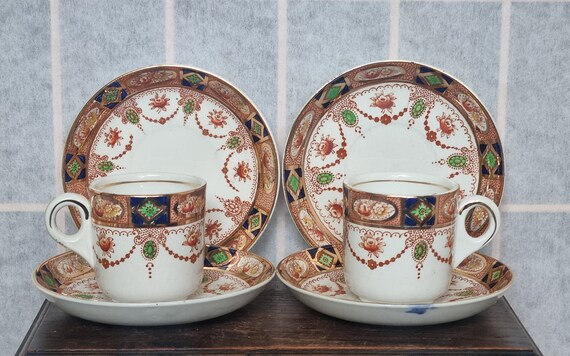 English Imari Tea Cup Saucer, 1930s Bone China, Decorative Pattern