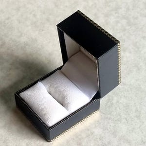 Ring Box Black Leatherette | Vintage Jewelry Storage | White Velvet Interior | Small Ring Display Case | Gift Presentation Box Castleton