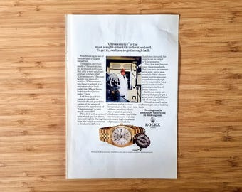 Vintage Watch Advertising Print, Rolex Chronometer Advertisement, Swiss Timepiece Magazine Page, Luxury Horology Art, 1970s Print
