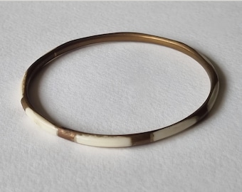 Vintage Brass Bangle with Bone Inlay - Boho Hippie Festival Jewellery