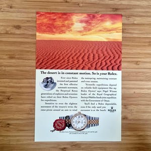 1997 Rolex Oyster Perpetual Datejust Ad – Vintage Luxury Watch Print, Desert Scene, Collectible Rolex Poster