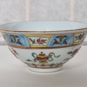 Chinese Porcelain Bowl | Hand-Painted Teapot Motif | Vintage Asian Rice Bowl | Blue White Floral Design | Small Decorative Oriental Bowl