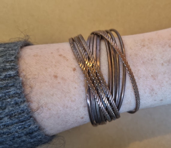 Bronzed Metal Bracelets | Interlocking Bangle Set… - image 4