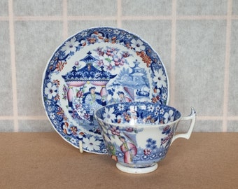 Hilditch England Chinoiserie Cup and Saucer, Antique Porcelain, Vintage Tea Set, Blue White China, Rare Collectible