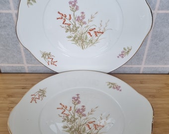 Plato de porcelana Marlborough / Flor silvestre inglesa vintage / Plato blanco para servir pasteles / Borde dorado con diseño botánico de seto