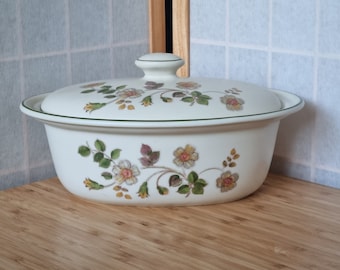 Vintage keramisk gryta, blommig serveringsskål, stor oval köksskål, höstbordsdekor, mysigt lantkök