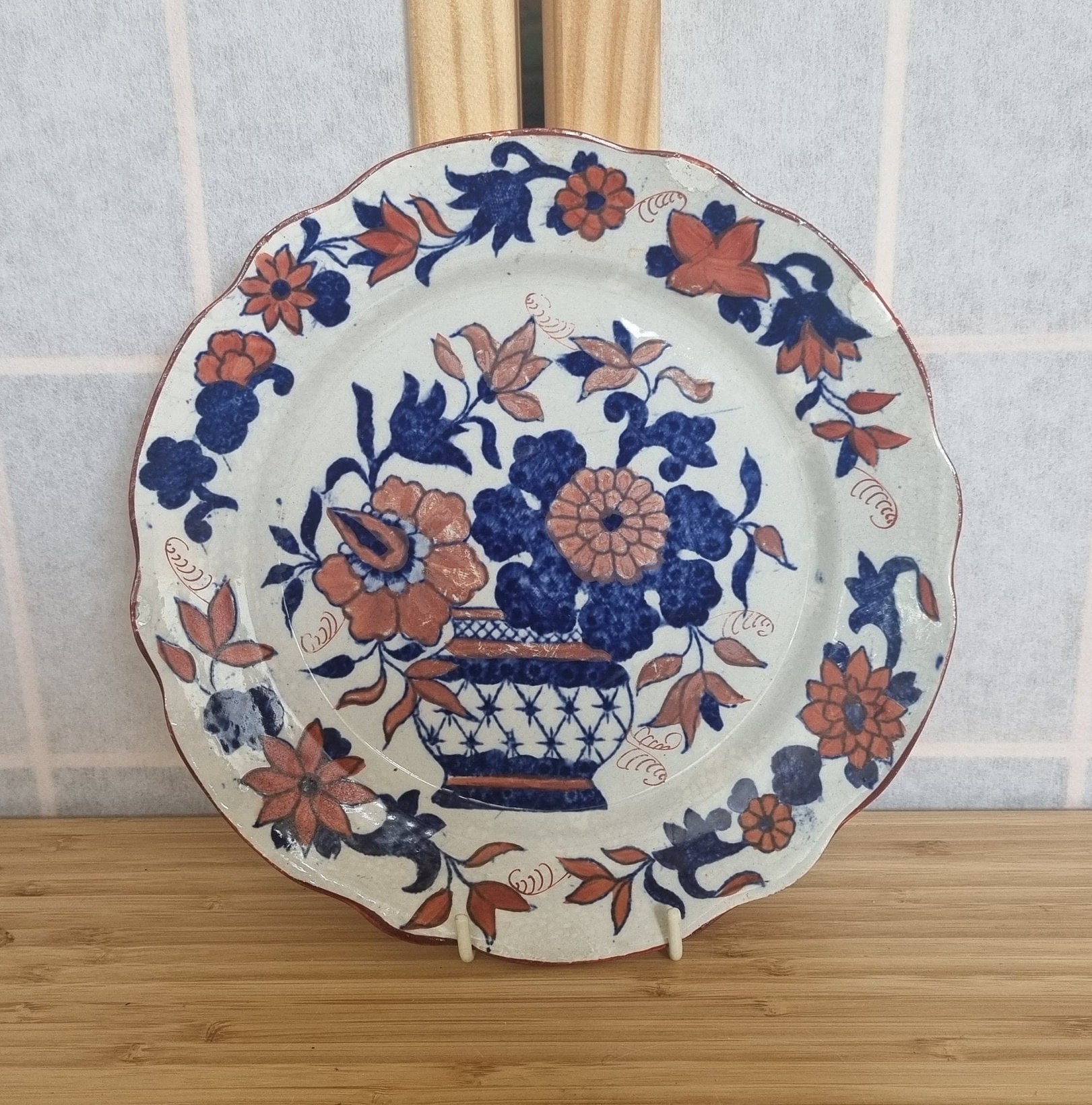 Rare 1813-1820 Mason's Ironstone Basket Japan Pattern Plate | Early Staffordshire Hand Painted Chinoiserie | Lane Delph Factory