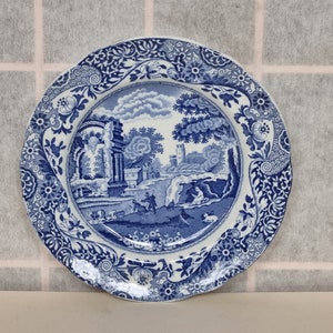 Prato Spode italiano azul, porcelana Copeland vintage, prato de parede pequeno com cena pastoral, porcelana inglesa colecionável, 16 cm, porcelana azul e branca